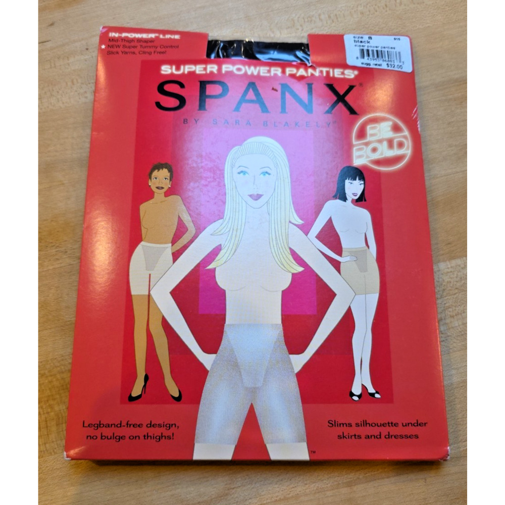 Spanx Super Power Panties Size B Black Mid Thigh Shaper Tummy Control NWT NIP